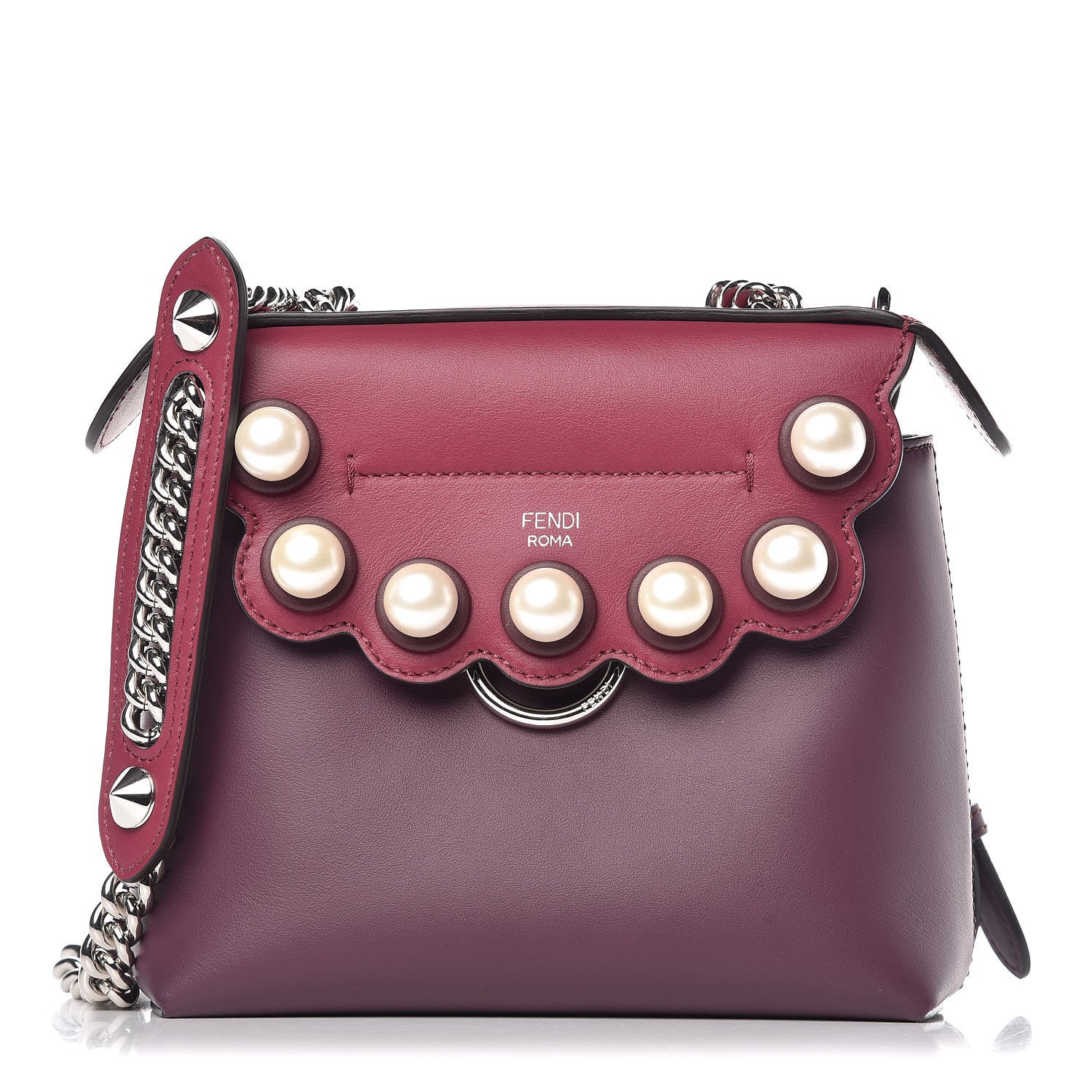 Fendi Vitello Century Pearl Bi-Color Scalloped Mini Back to School Backpack Amarone Black Cherry 1 of 12