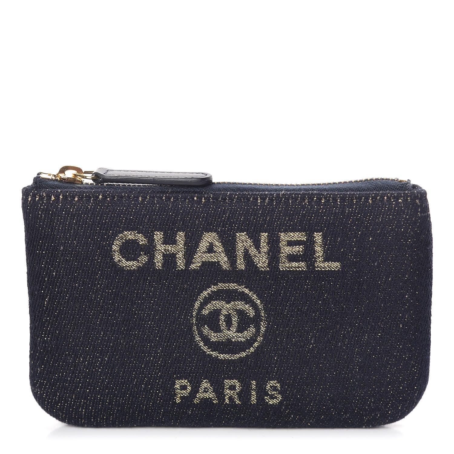 Chanel Lurex Canvas Deauville Cosmetic Pouch Navy Blue Gold 1 of 8