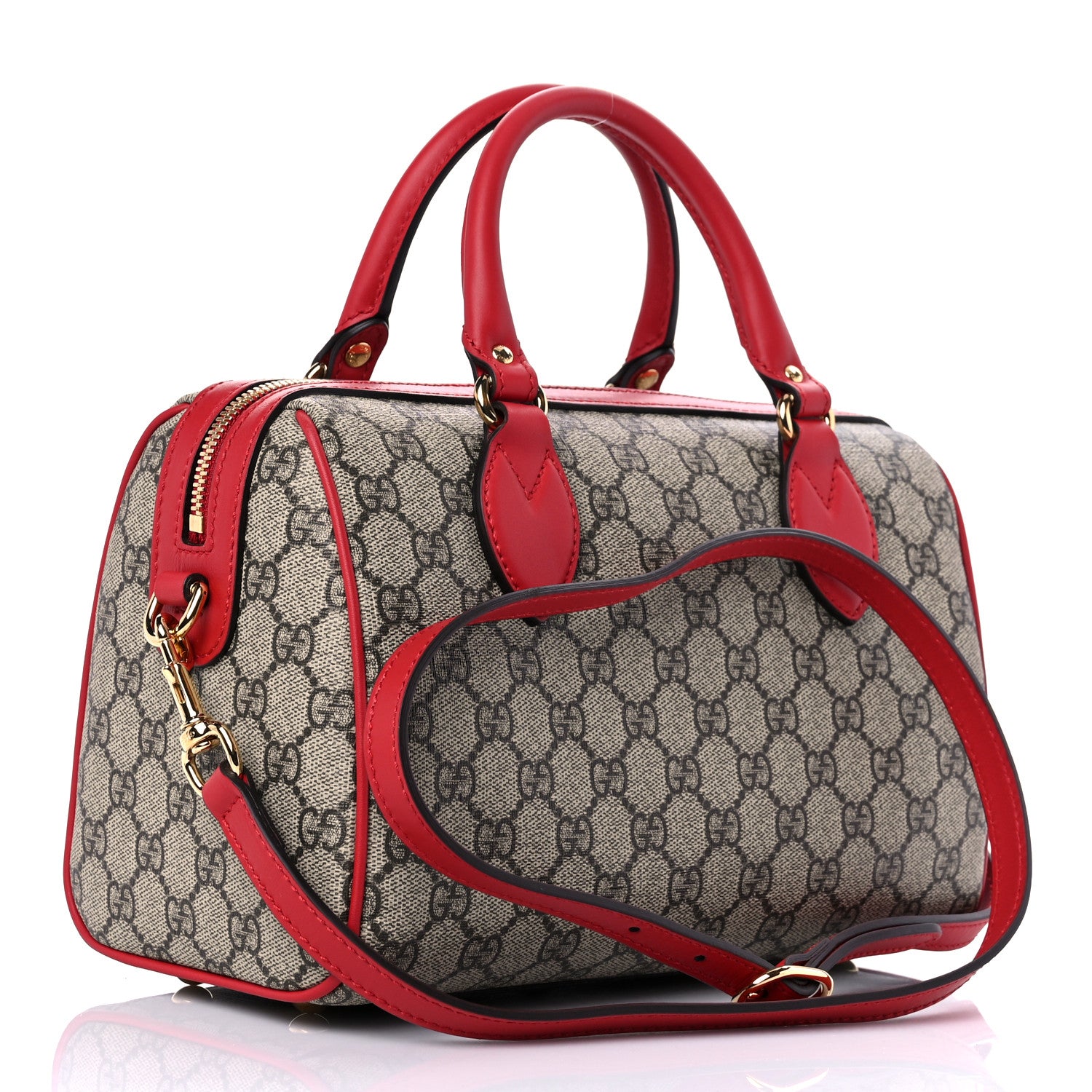 Gucci GG Supreme Monogram Kingsnake Heart Embroidered Small Boston Red 3 of 12