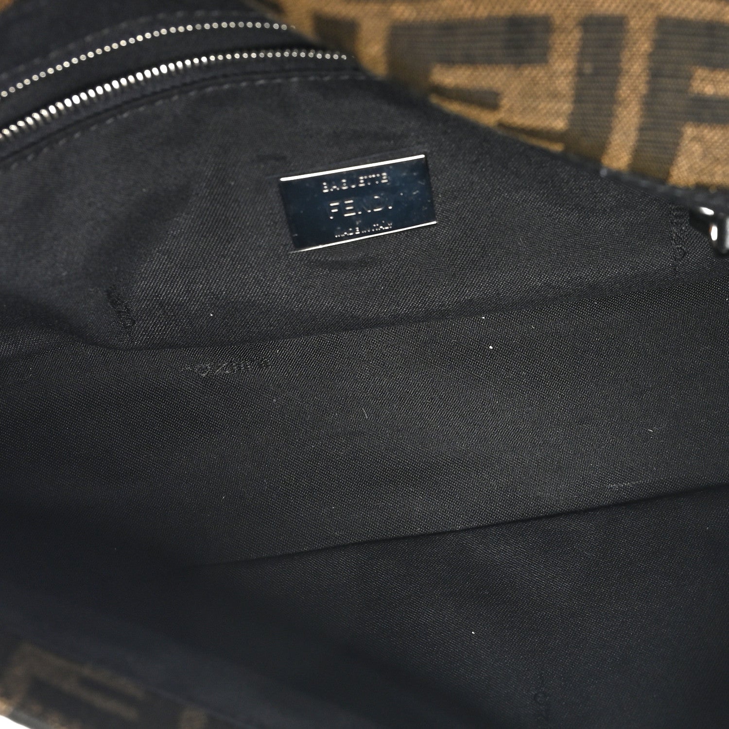 Fendi Fabric Jacquard F Paillettes Vitello Cover FF 1974 Embroidered Baguette Tobacco Moro Argento 5 of 10