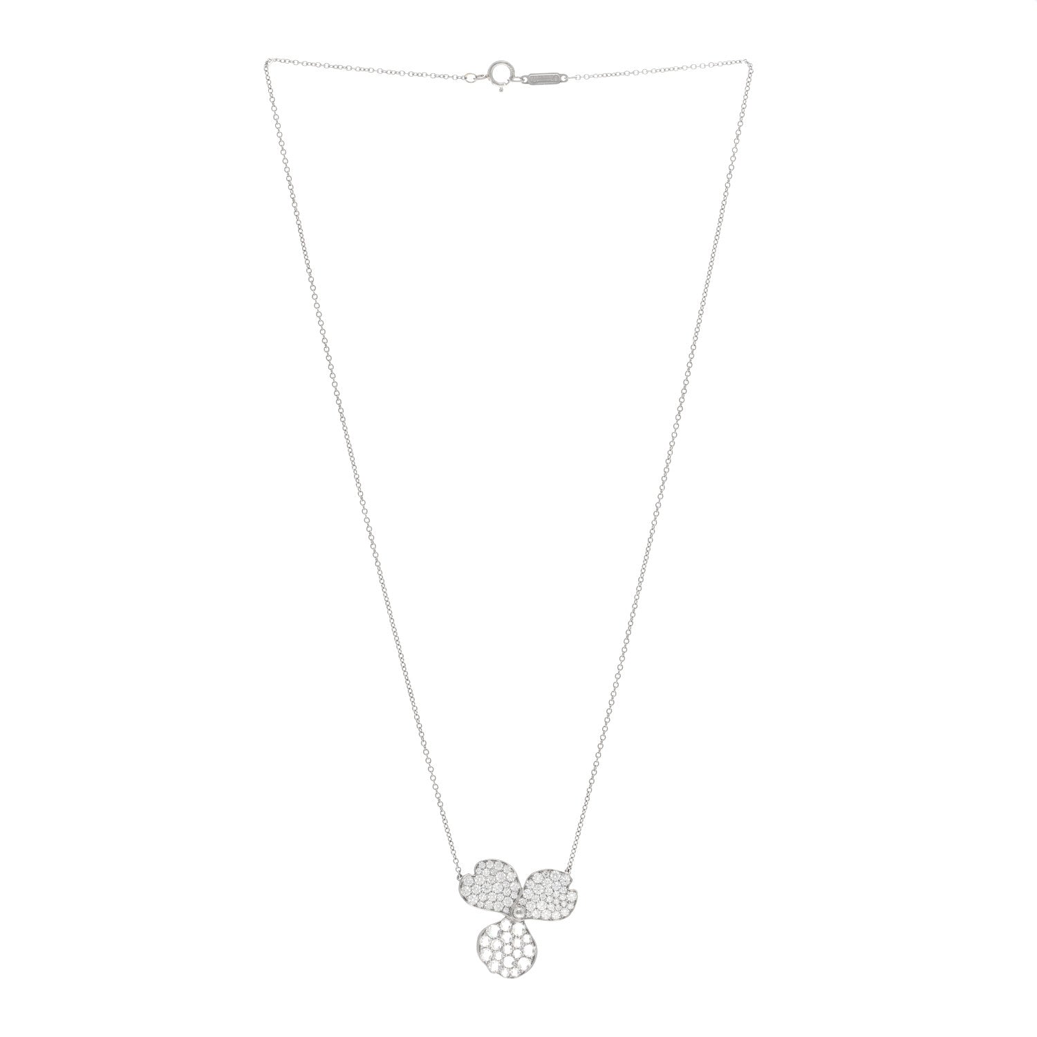 Tiffany Platinum Diamond Large Paper Flowers Pave Pendant Necklace 3 of 5