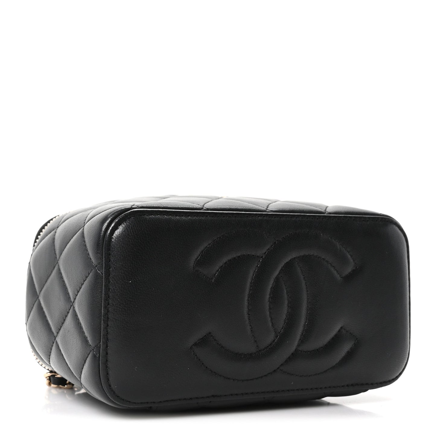 Lambskin Quilted Small Top Handle Vanity Case With Chain Black