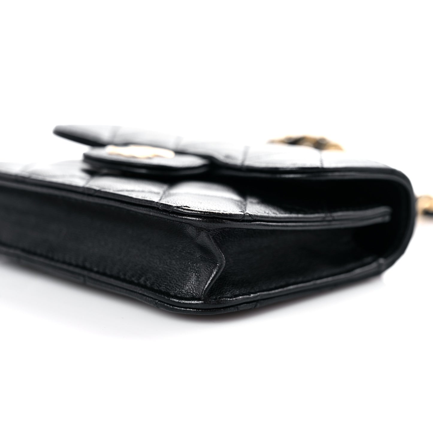 Lambskin Quilted Top Handle Flap Coin Purse With Chain Black