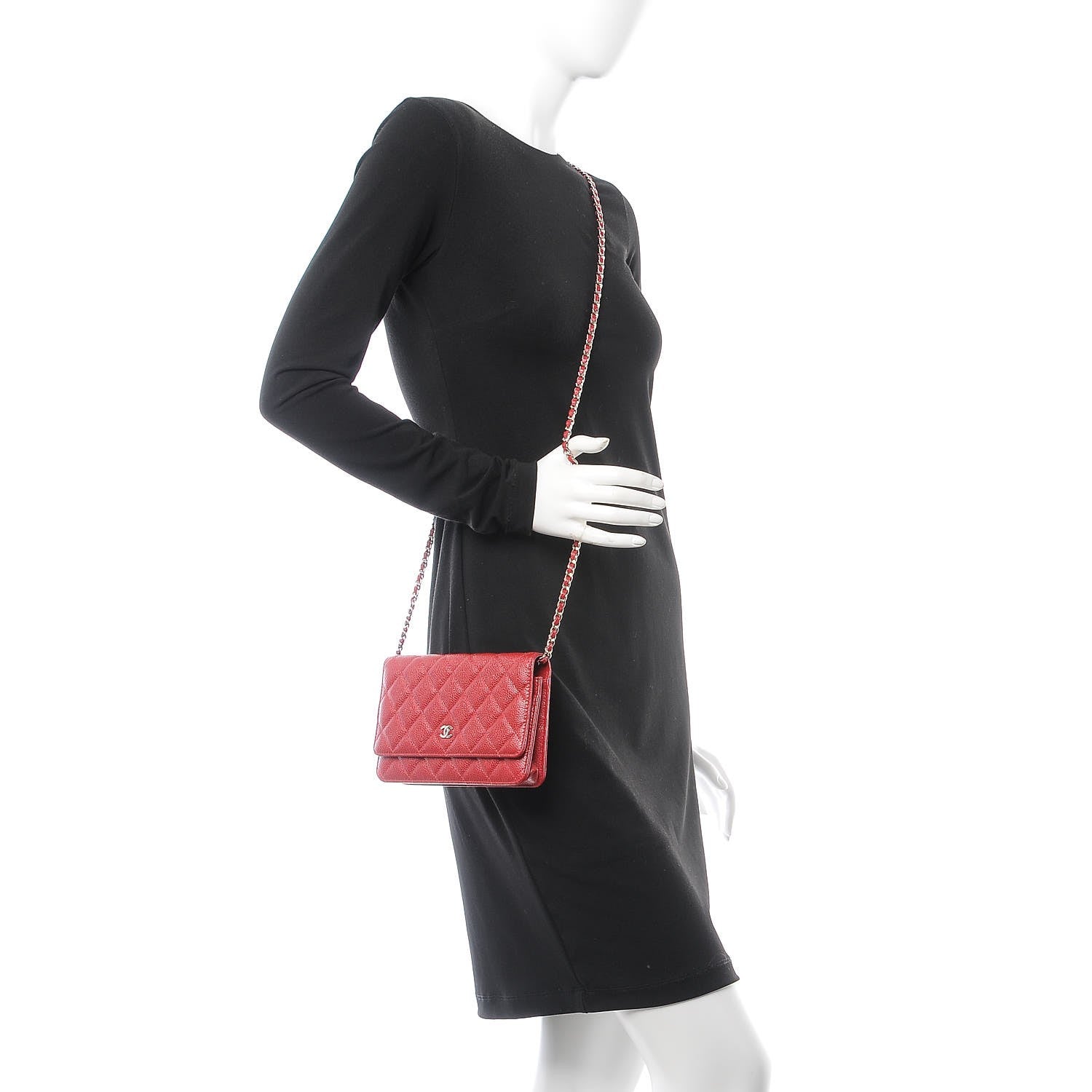 Chanel Pearly Caviar Quilted Wallet on Chain WOC Dark Pink 2 of 10