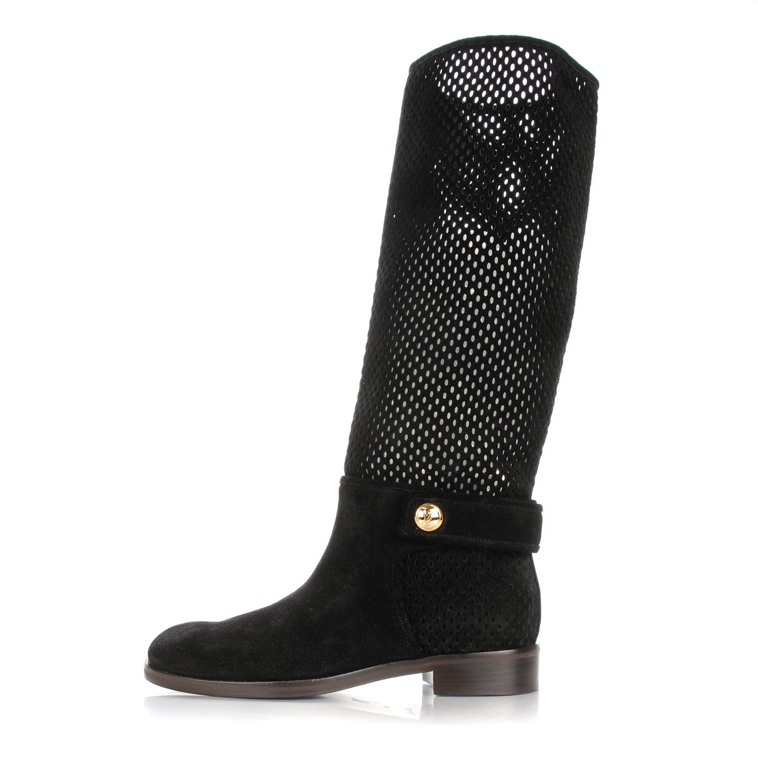 Louis Vuitton Suede Perforated Free Ride High Boots 38 Black 1 of 9