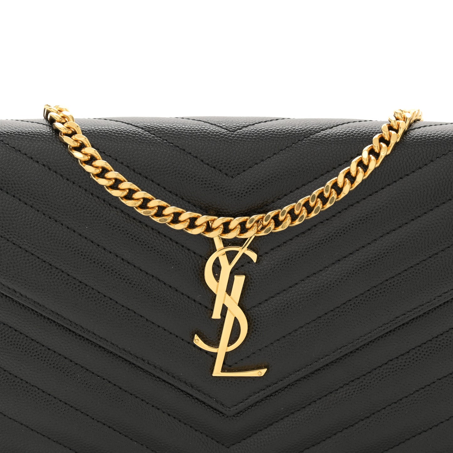 Grain De Poudre Matelasse Chevron Monogram Chain Wallet Black