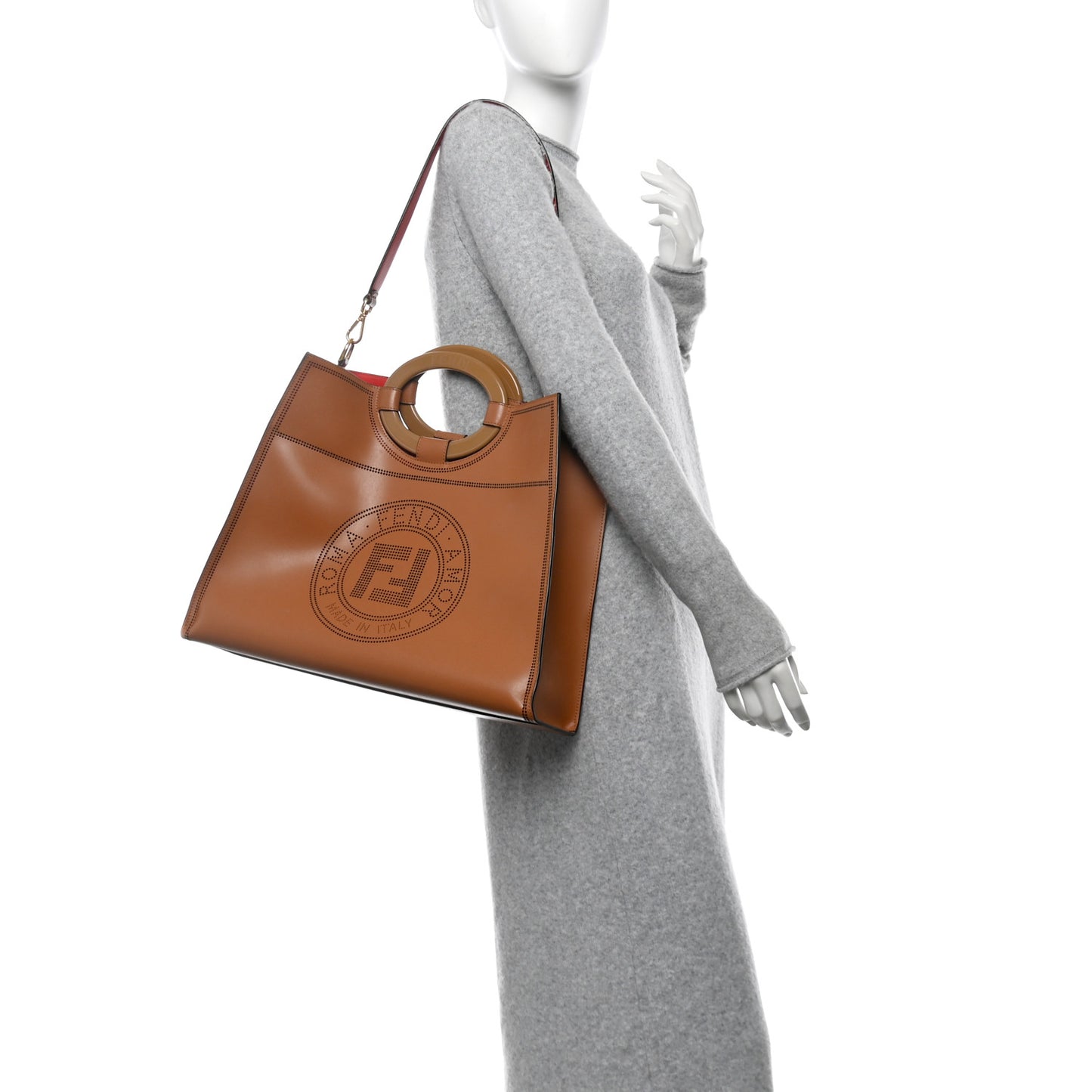 Vitello Liberty Plexiglass Stamp Patch Perforated Medium Runaway Shopper Tote Nocciola