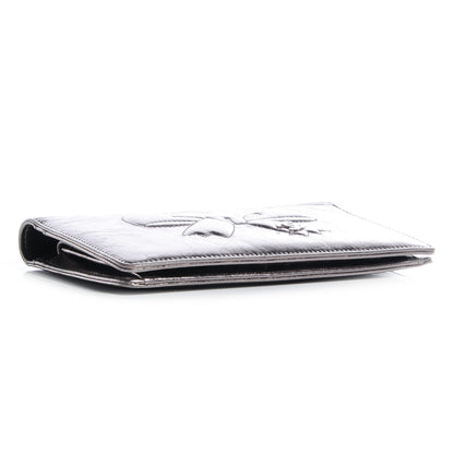 Chanel Leather CC Bow Wallet Metallic Dark Silver 4 of 8