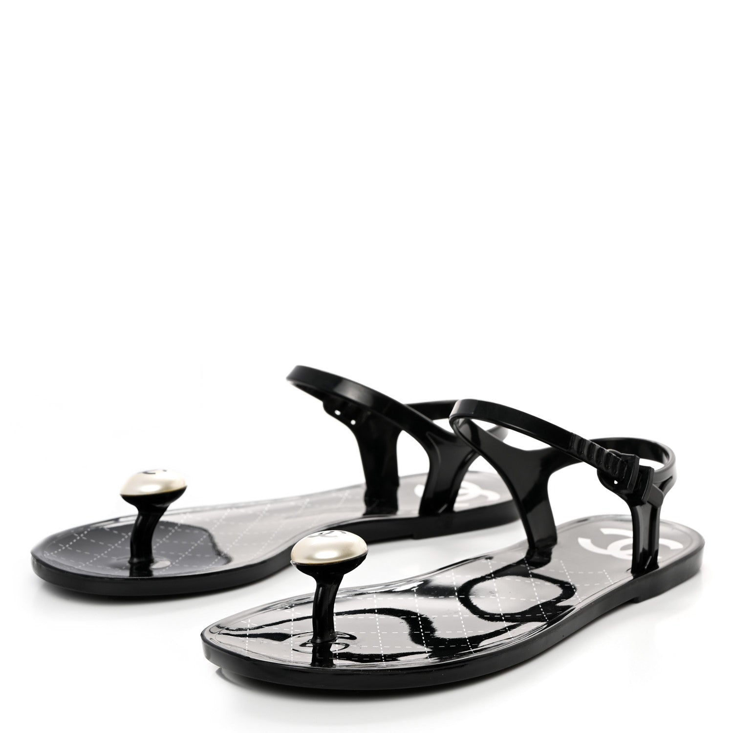 Chanel PVC CC Pearl Thong Sandals 37 Black 3 of 9