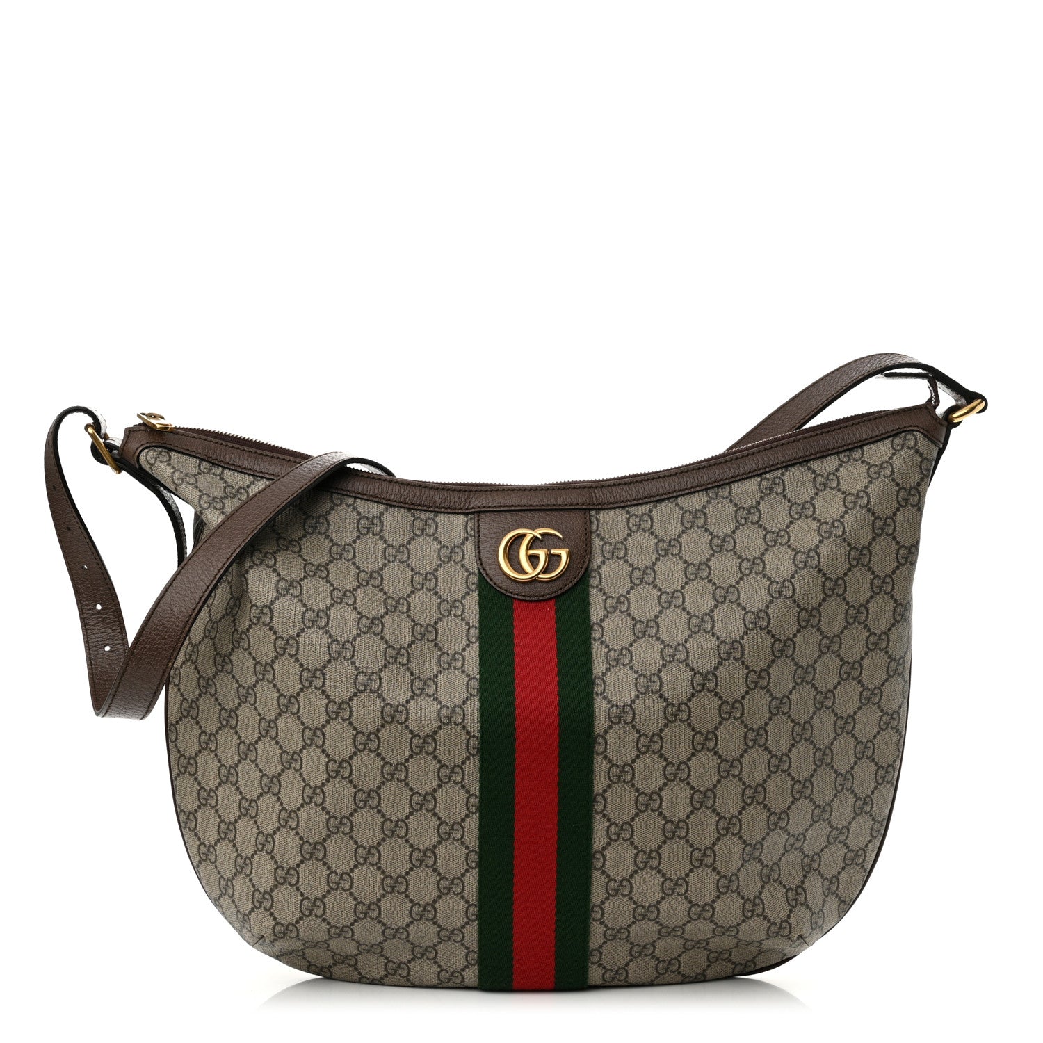 Gucci GG Supreme Monogram Web Ophidia Half Moon Hobo Brown 1 of 14