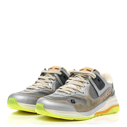 Gucci Metallic Calfskin Suede Womens Ultrapace Sneakers 36 Silver Oatmeal 3 of 8