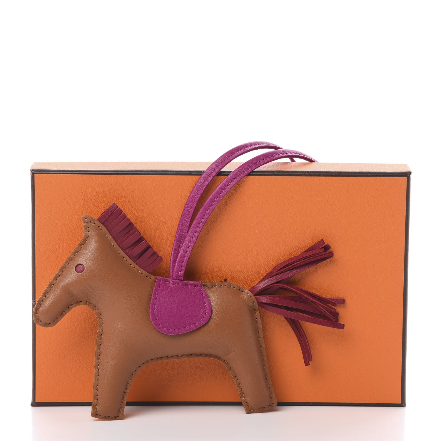 Hermes Milo Lambskin Grigri Rodeo Horse Bag Charm MM Gold Rubis Rose Pourpre 5 of 5