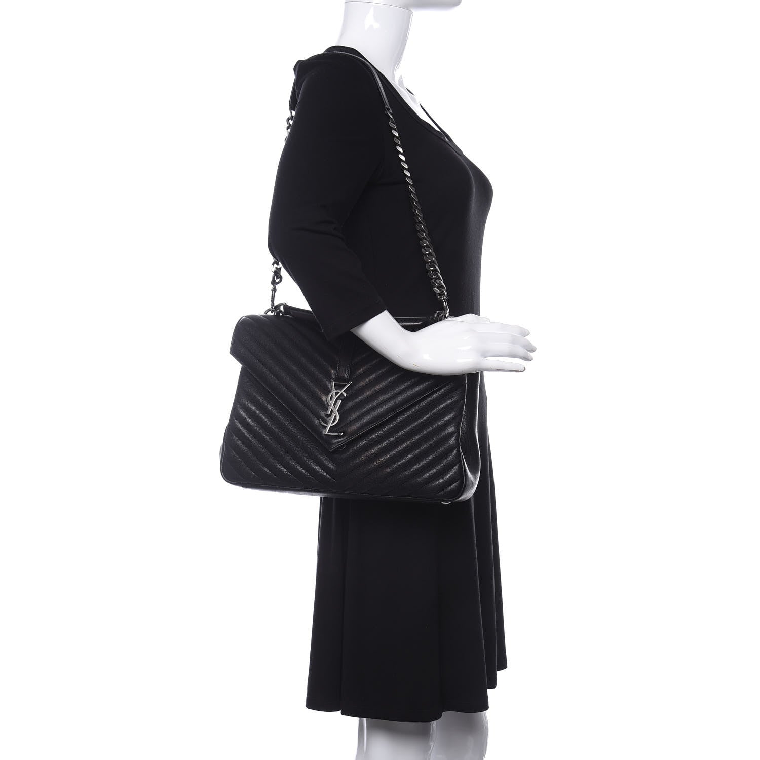 Saint Laurent Sheepskin Matelasse Chevron Monogram Monochrome Large College Satchel Black 2 of 9
