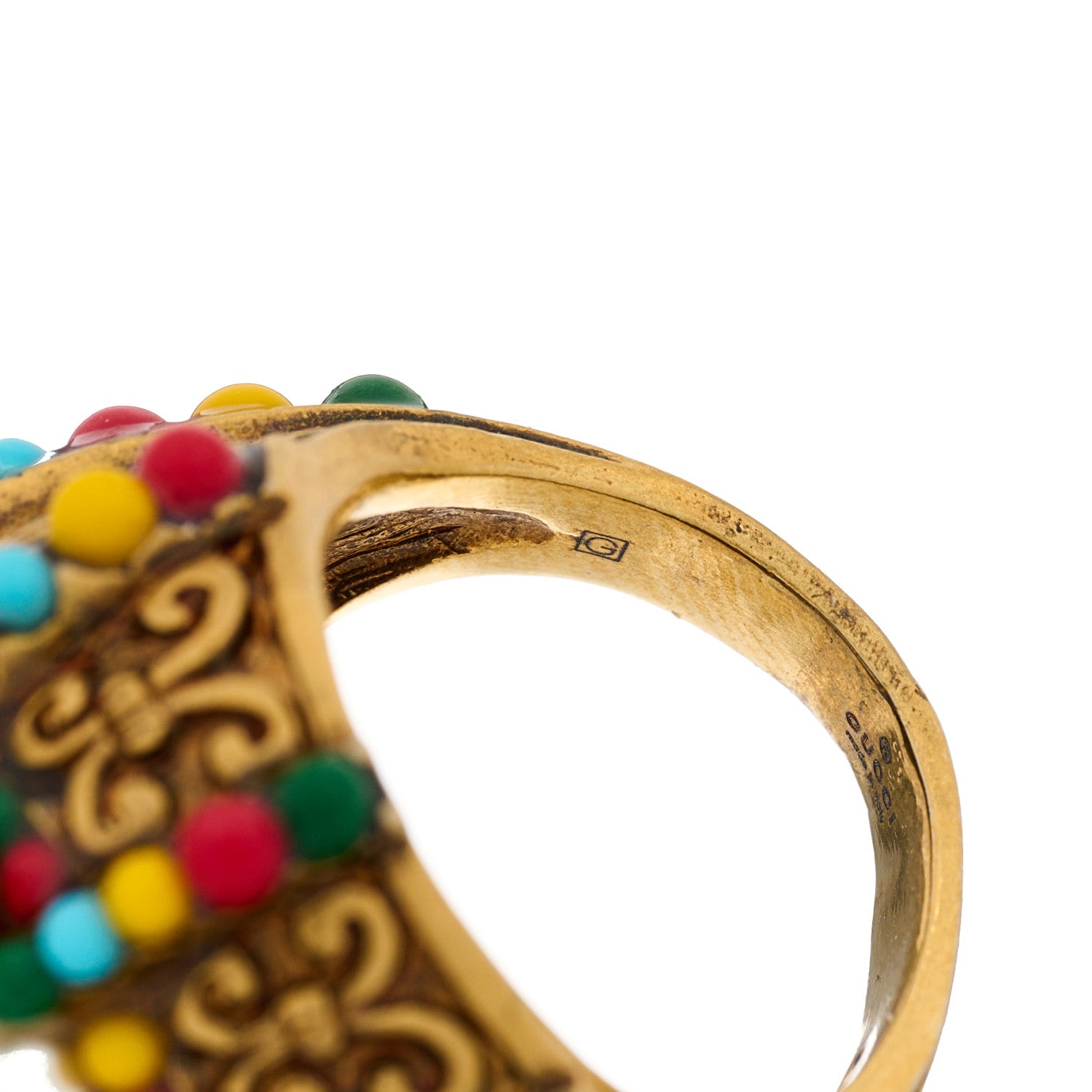 Gucci Pearl Beaded Spiked Ring 52 6 Aged Gold Multicolor 5 of 7