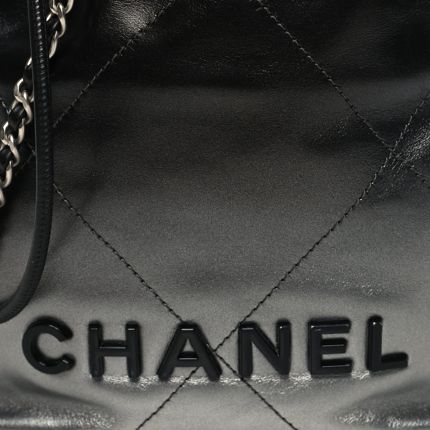 Metallic Shaded Calfskin Quilted Mini Chanel 22 Black Silver