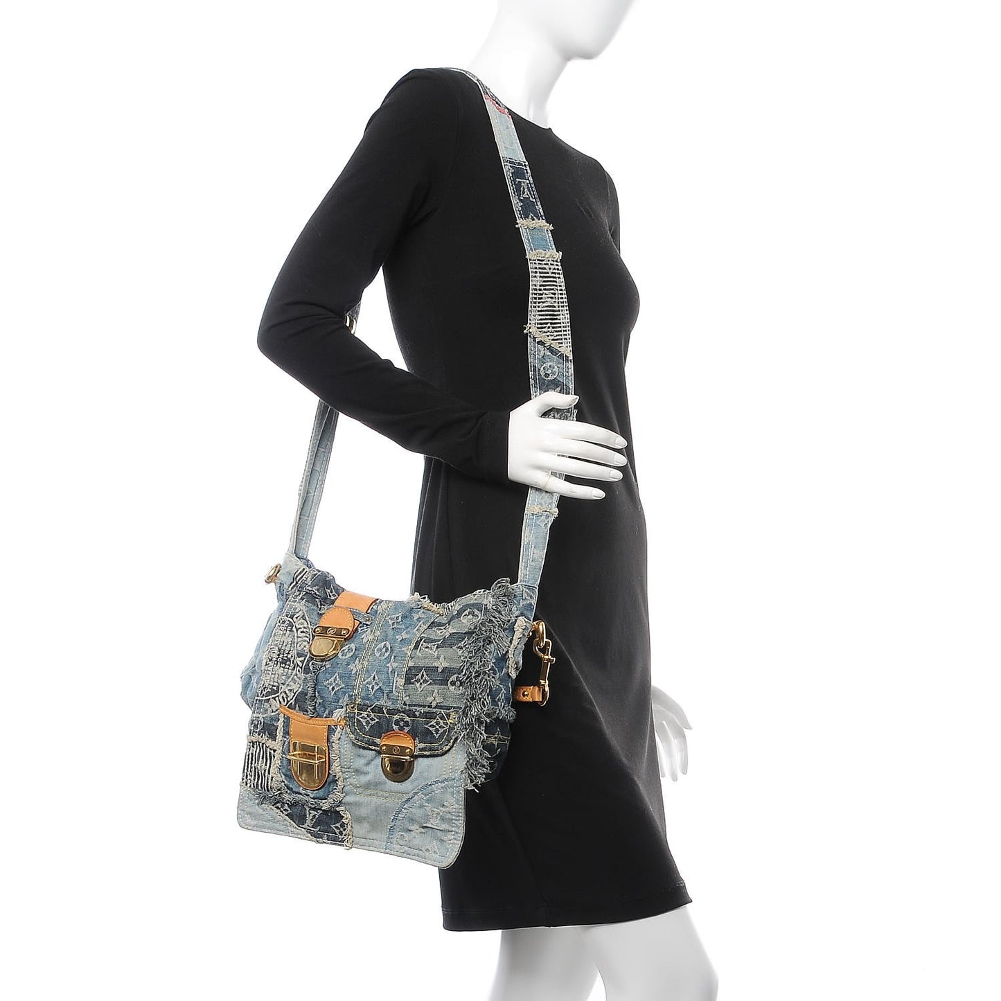 Denim Patchwork Posty Messenger Bag Blue