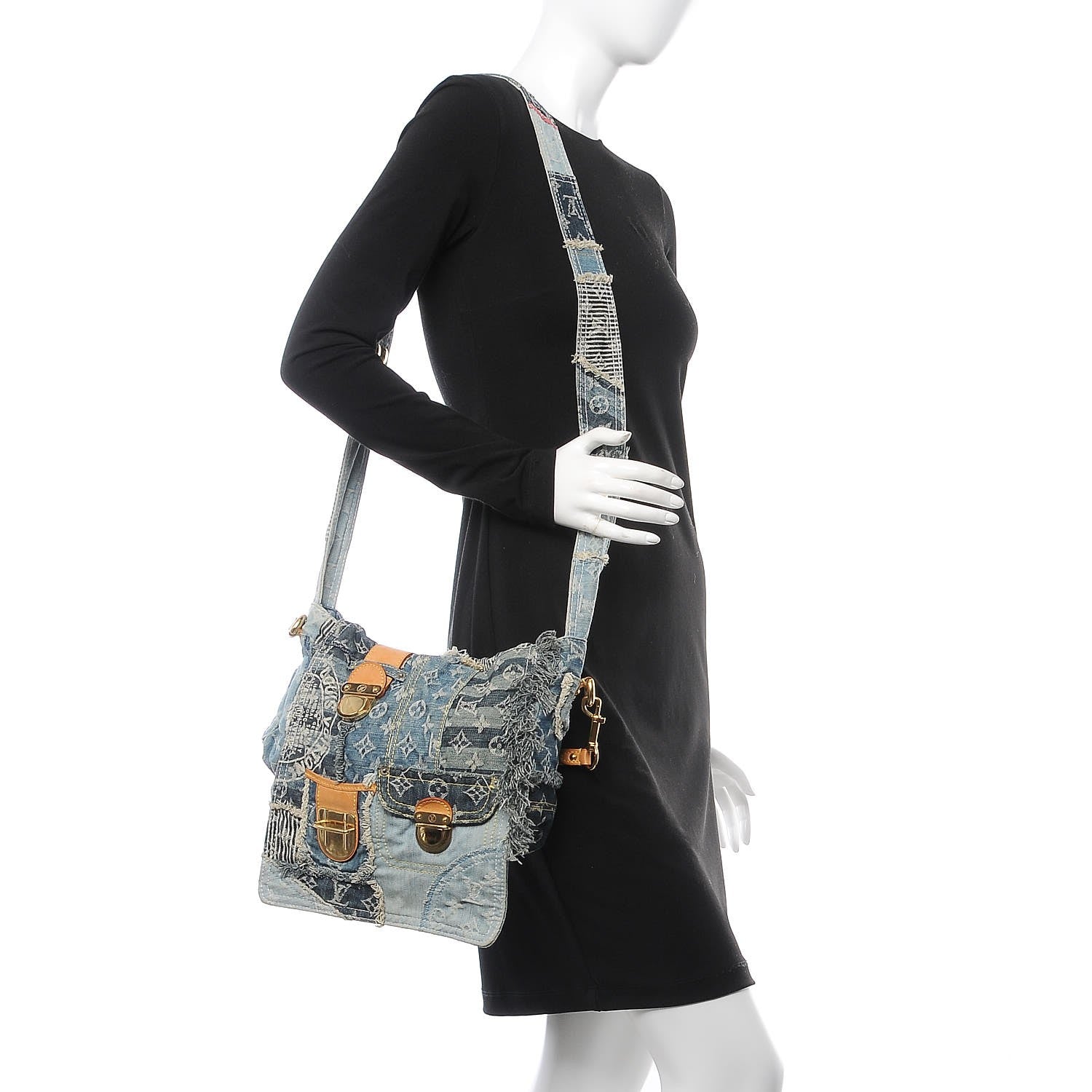 Louis Vuitton Denim Patchwork Posty Messenger Bag Blue 2 of 10