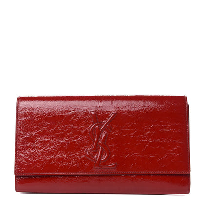 Saint Laurent Textured Patent Monogram Large Belle De Jour Clutch Red 1 of 6
