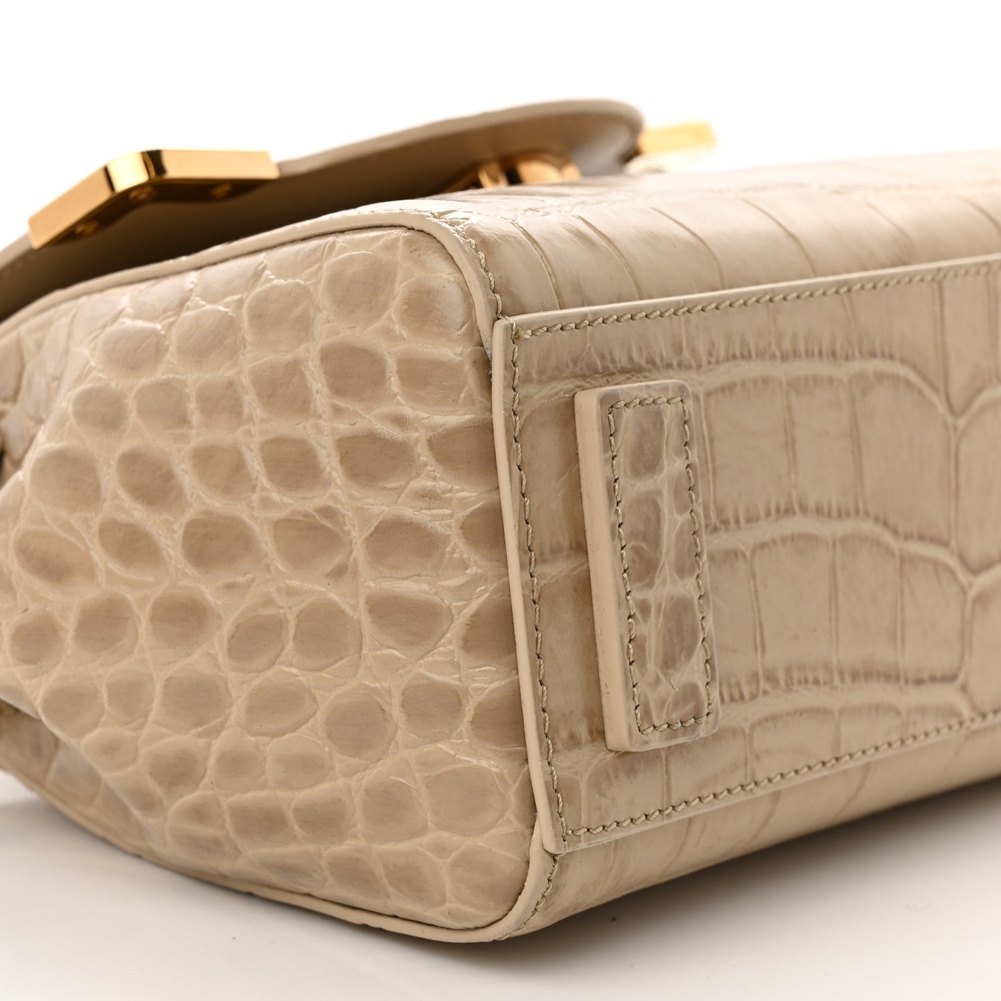 Calfskin Crocodile Embossed Small La Medusa Top Handle Bag Beige