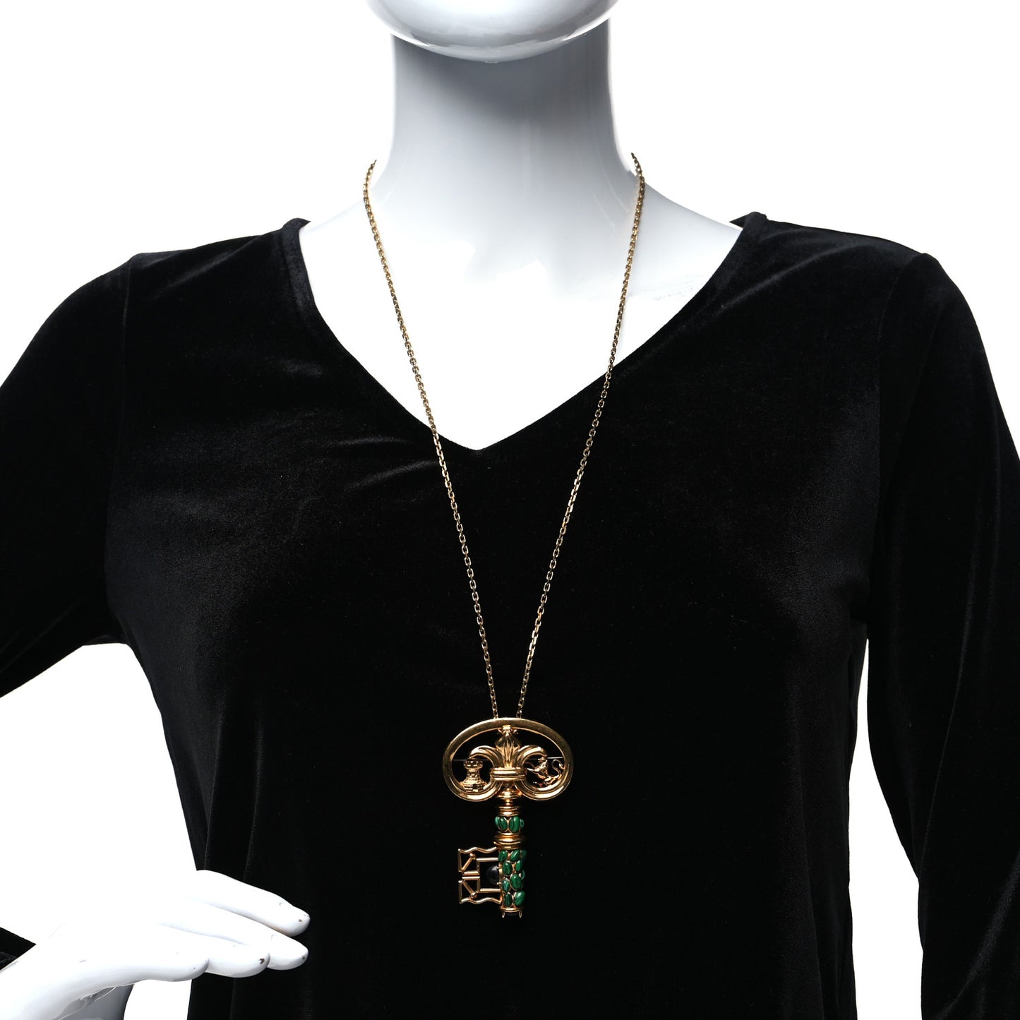 Metal Resin Fornasetti Key Brooch Necklace Gold Green