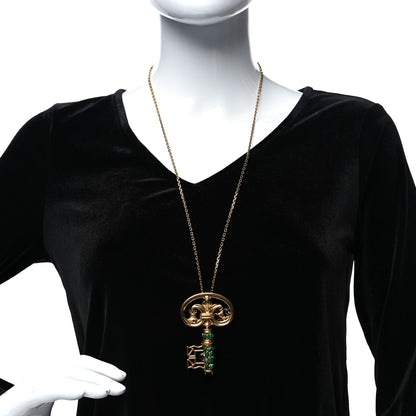 Louis Vuitton Metal Resin Fornasetti Key Brooch Necklace Gold Green 2 of 7