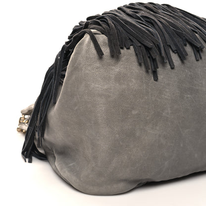 Jimmy Choo Calfskin Suede Snakeskin Woven Fringe Tatum Shoulder Bag Grey 8 of 11
