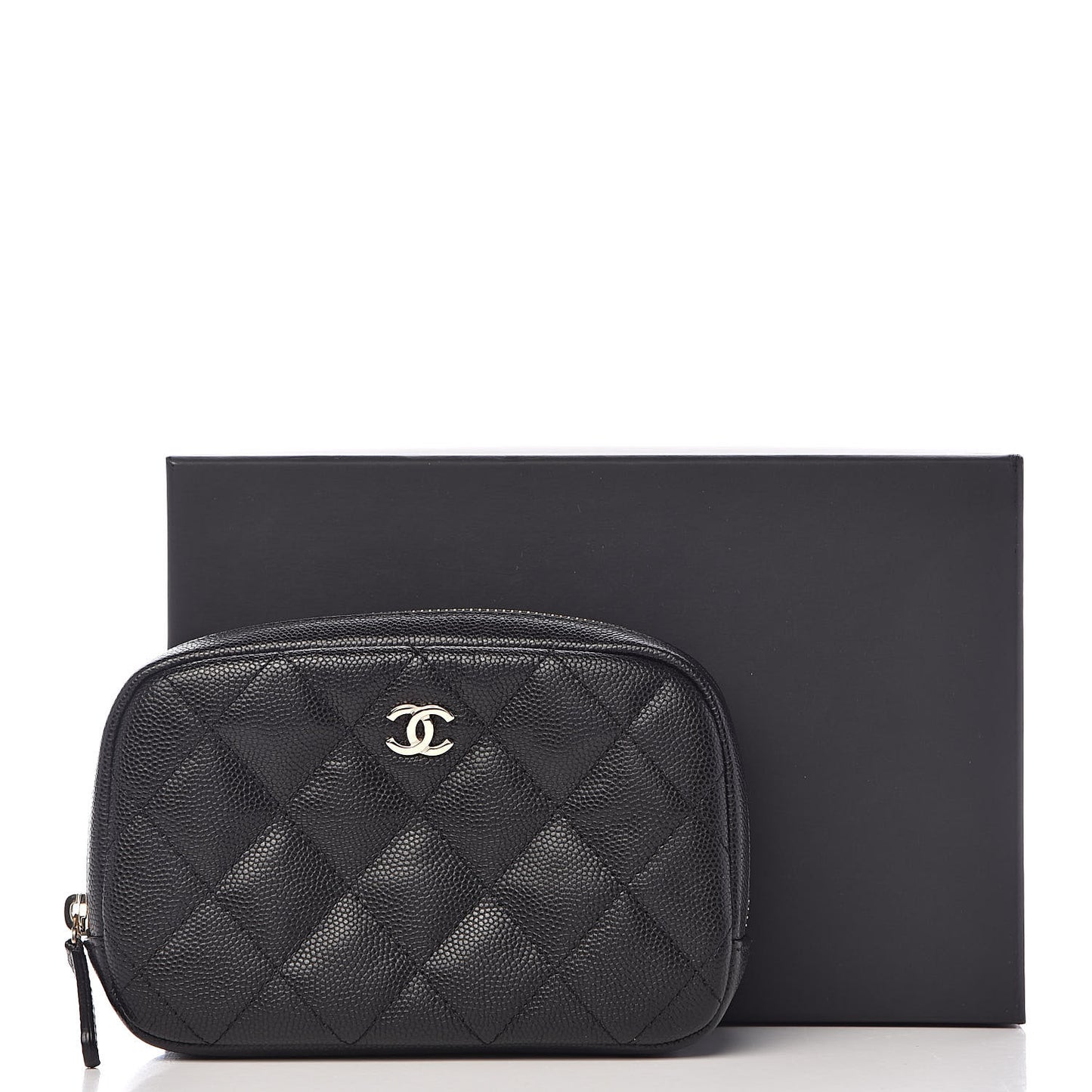 Caviar Quilted Small Curvy Pouch Cosmetic Case Black