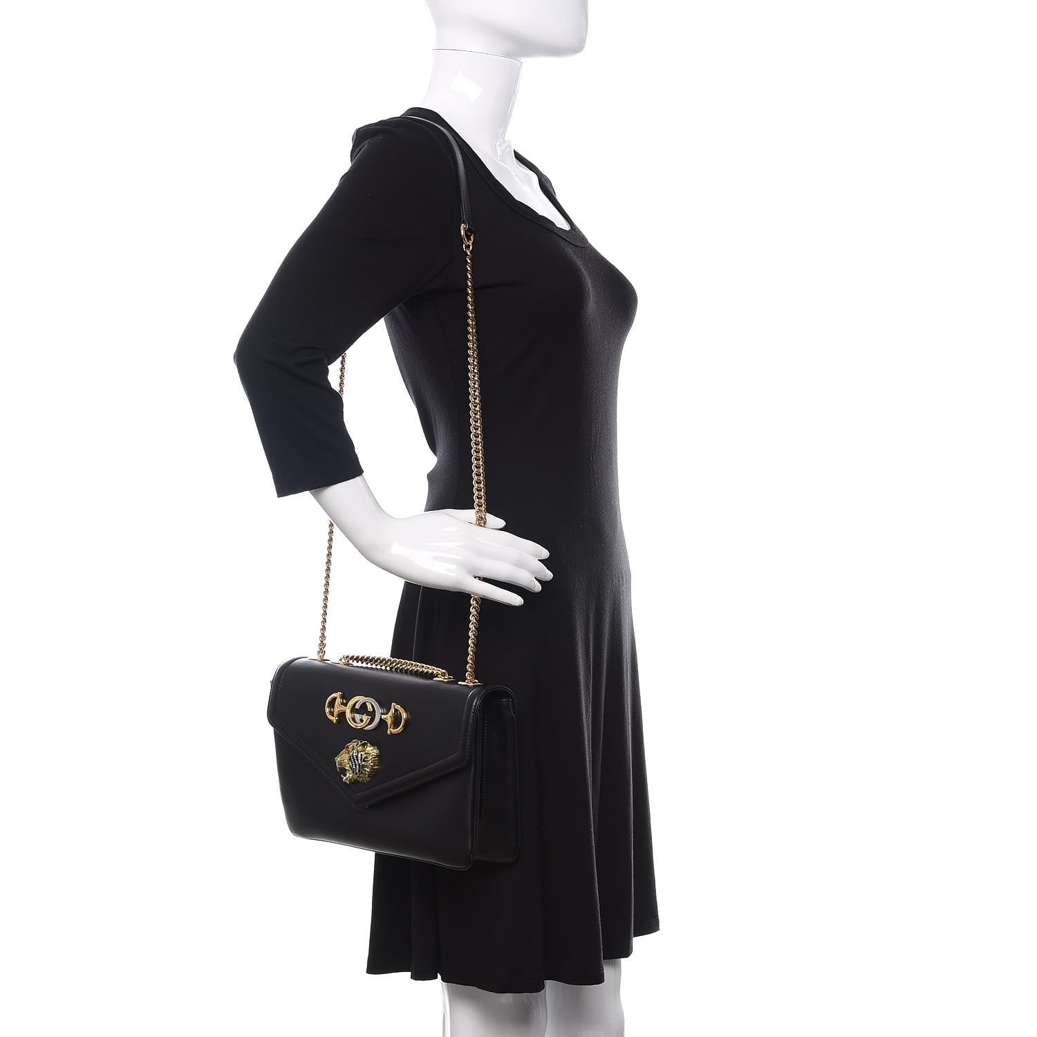Gucci Vitello Palmellato Lux Crystal Medium Rajah Shoulder Bag Black 2 of 12