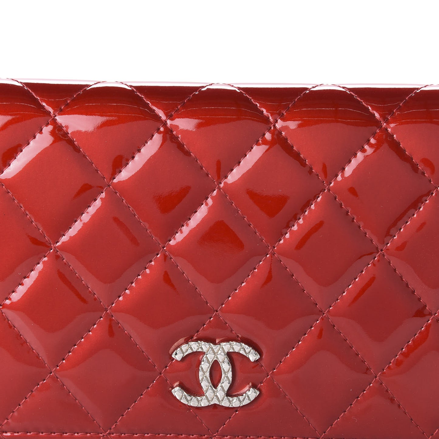 Patent Quilted Brilliant Yen Wallet Red