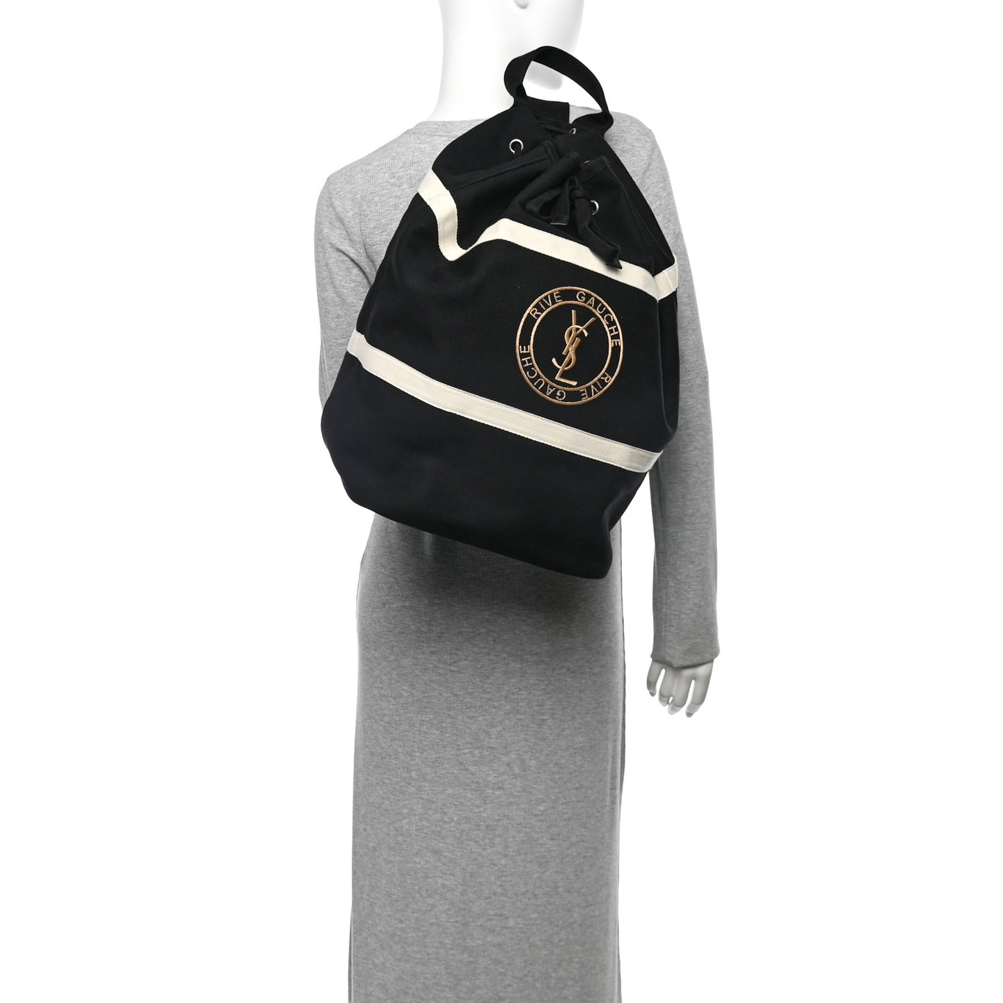 Canvas Rive Gauche Drawstring Backpack Black White