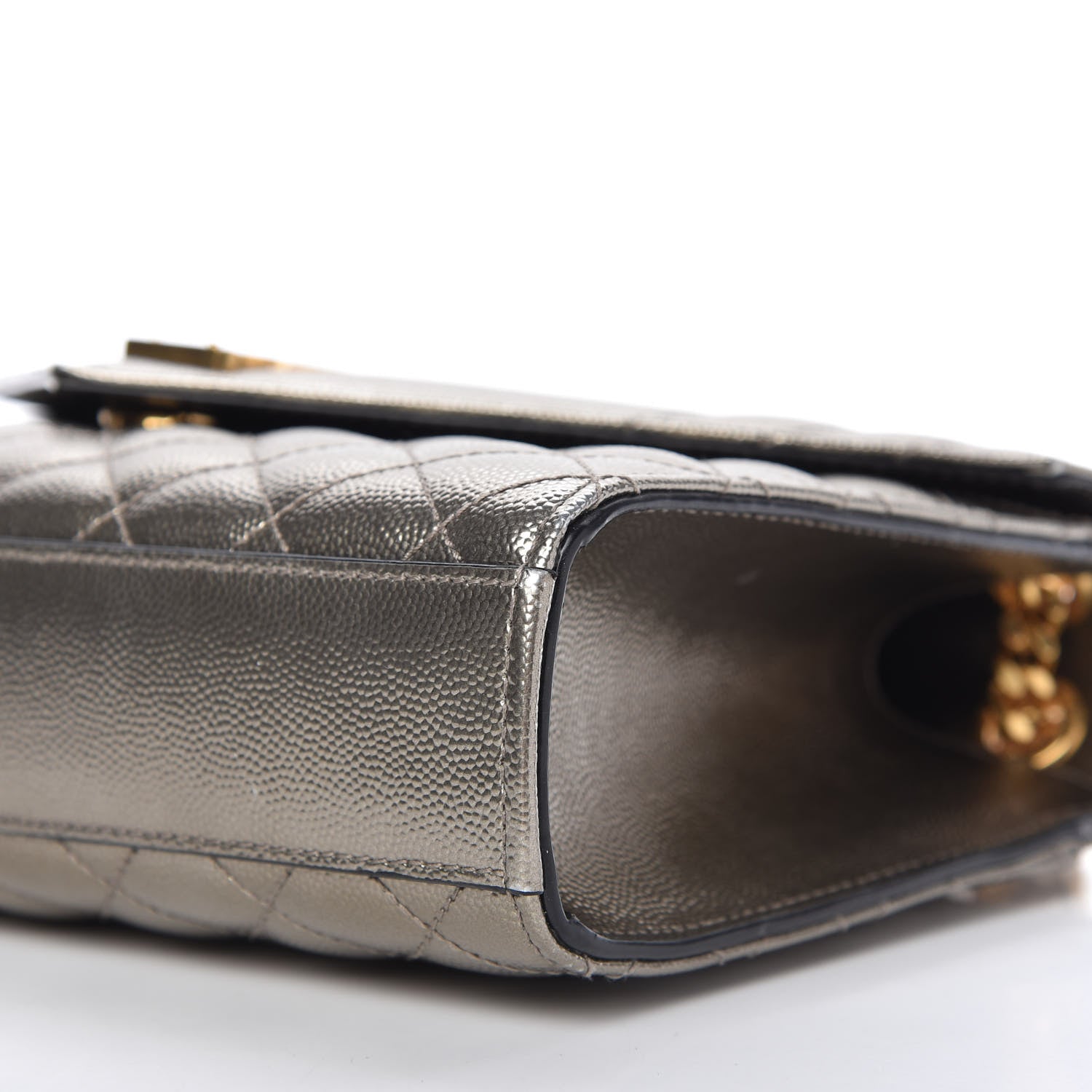 Saint Laurent Metallic Grain De Poudre Textured Mixed Matelasse Triquilt Medium Monogram Satchel Piombo 7 of 10