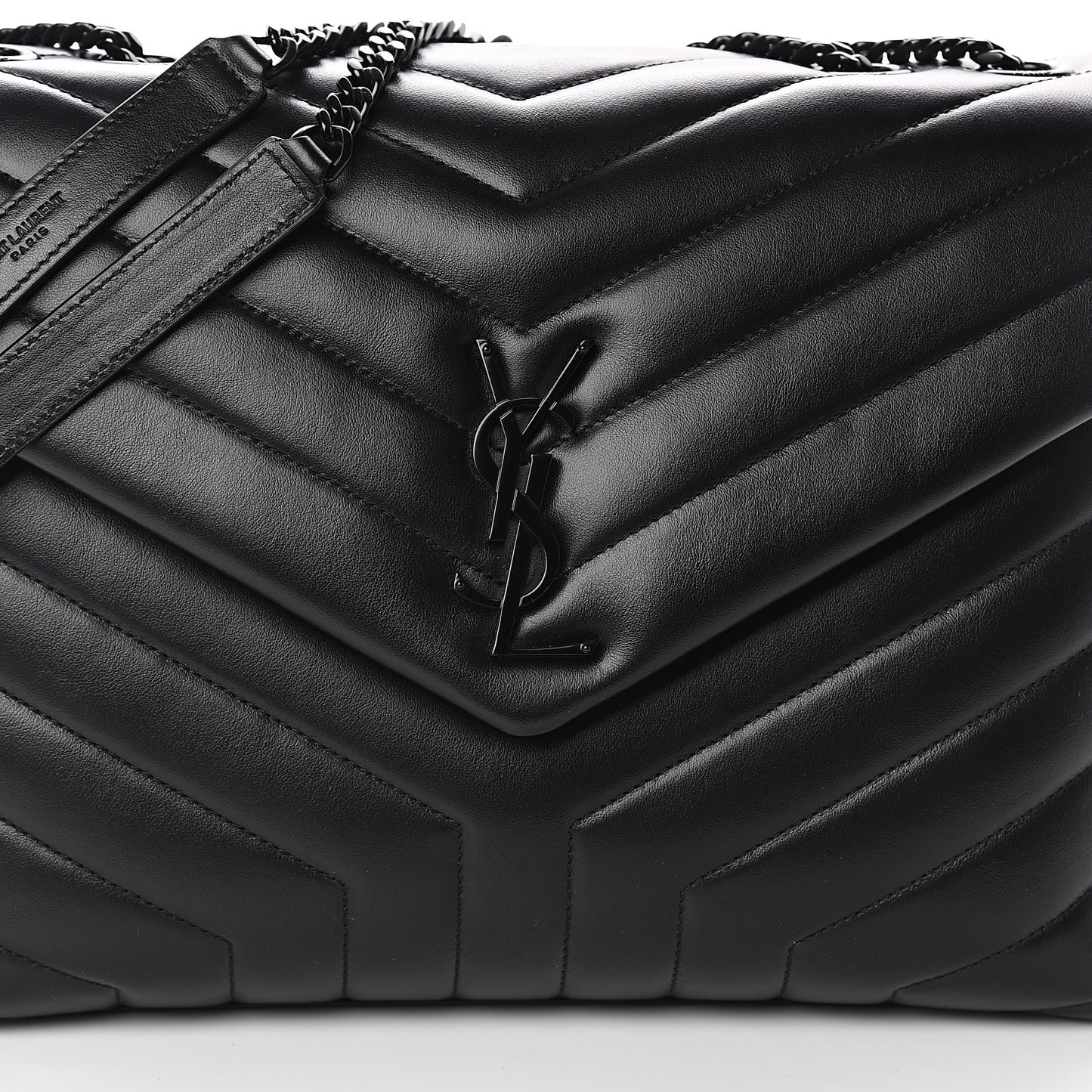 Calfskin Y Quilted Monogram Medium Loulou Chain Satchel Black