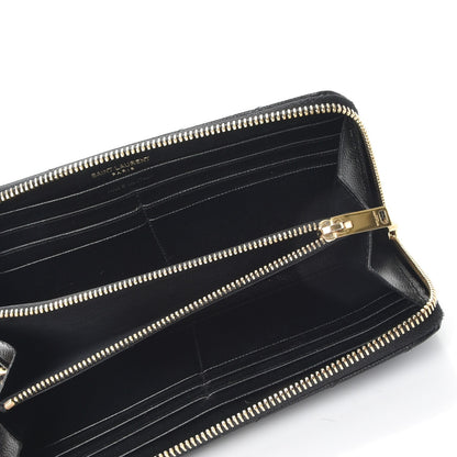 Saint Laurent Grain De Poudre Matelasse Chevron Monogram Zip Around Wallet Black 5 of 7