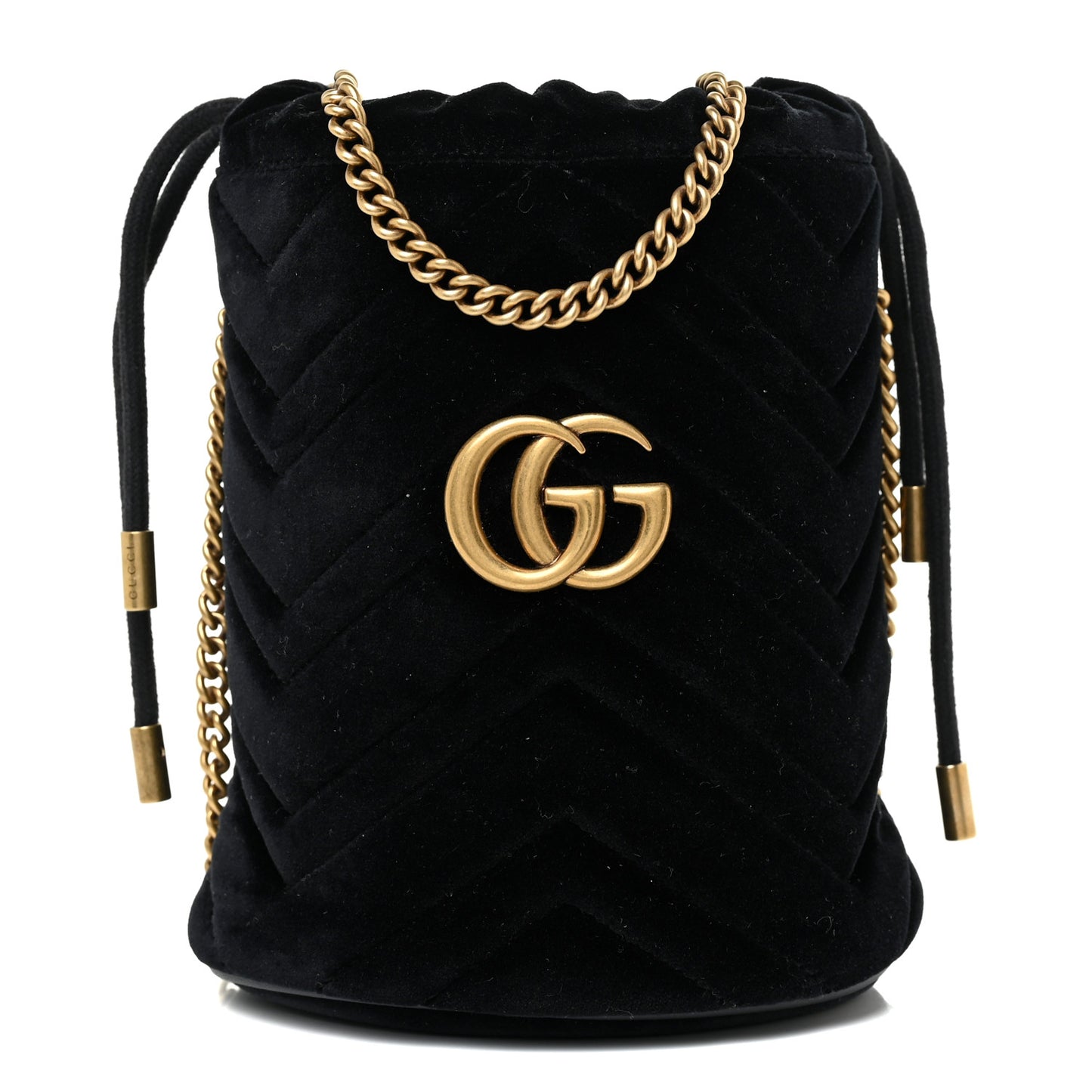 Velvet Matelasse Mini GG Marmont 2.0 Bucket Bag Black