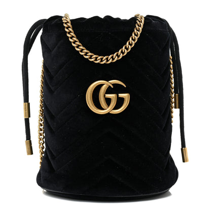 Gucci Velvet Matelasse Mini GG Marmont 2.0 Bucket Bag Black 1 of 9