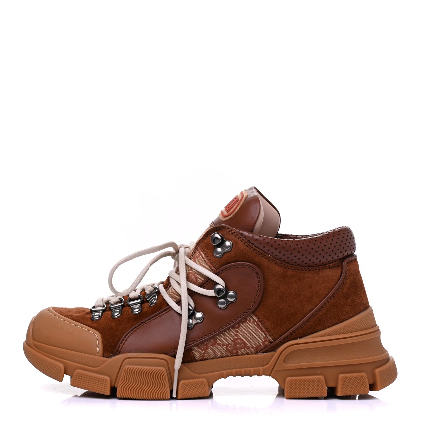 X SEGA Suede Calfskin GG Monogram Mens Flashtrek Sneakers 7 New Cuir Beige Ruggine