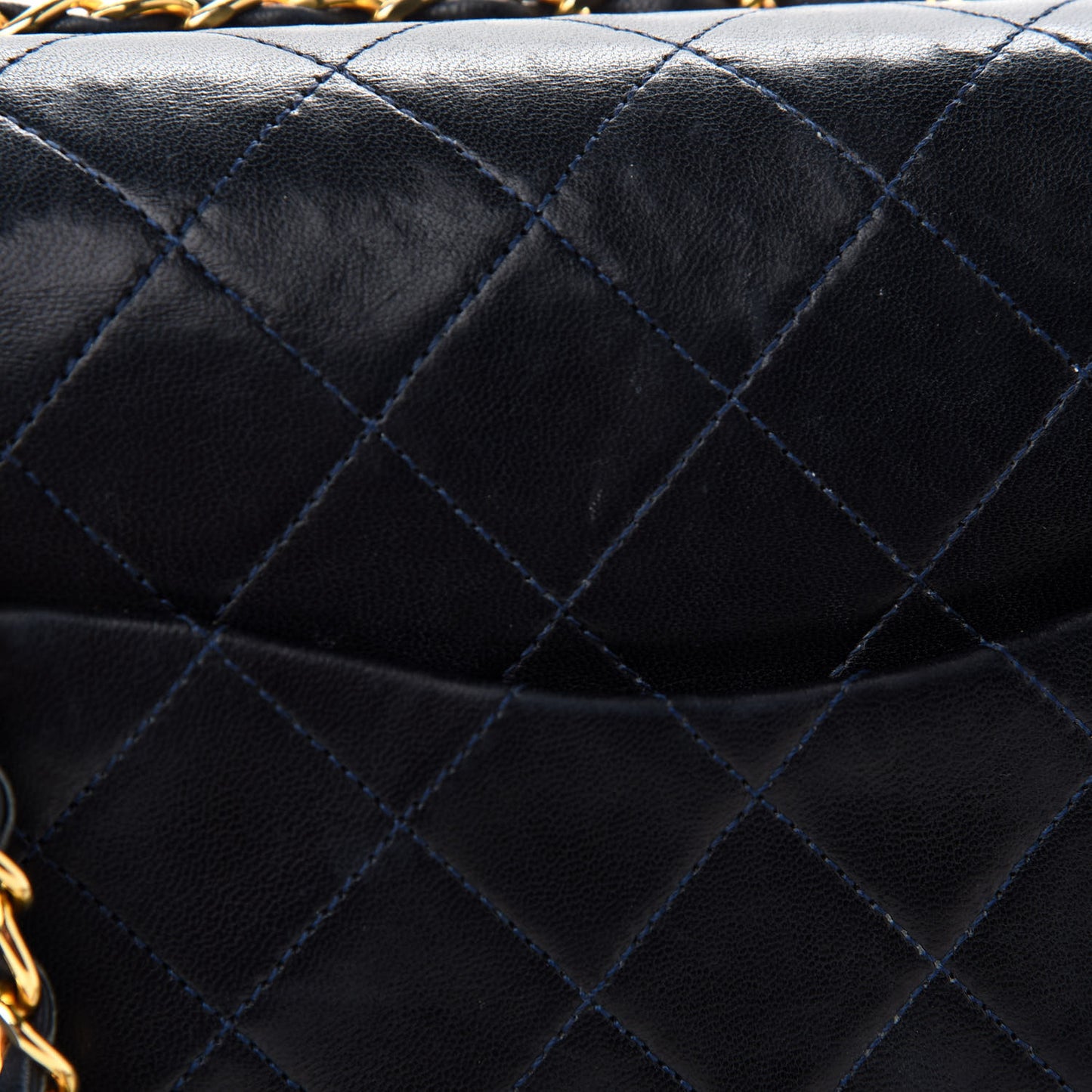 Lambskin Quilted Medium Double Flap Navy