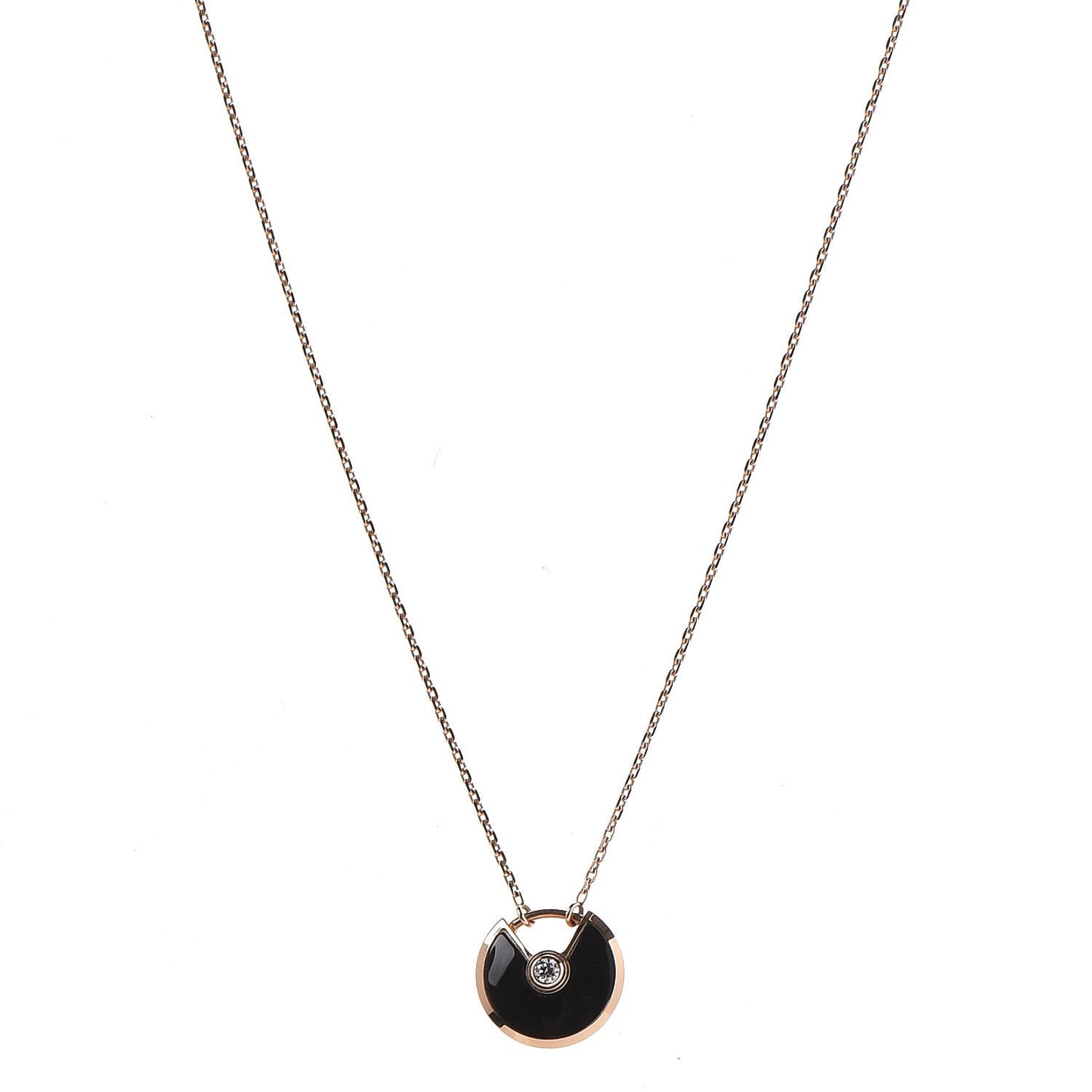 18K Pink Gold Diamond Black Onyx XS Amulette de Cartier Pendant Necklace