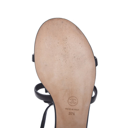 Chanel Lambskin Bow Pearl CC Thong Sandals 37.5 Black 8 of 9