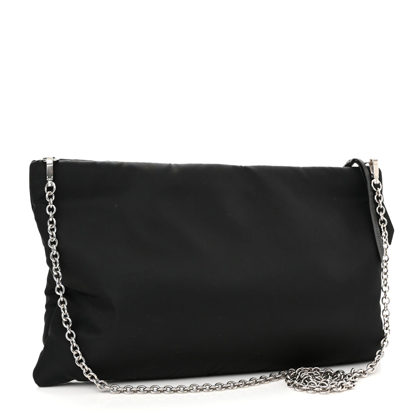 Tessuto Nylon Soft Padded Medium Chain Clutch Bag Black