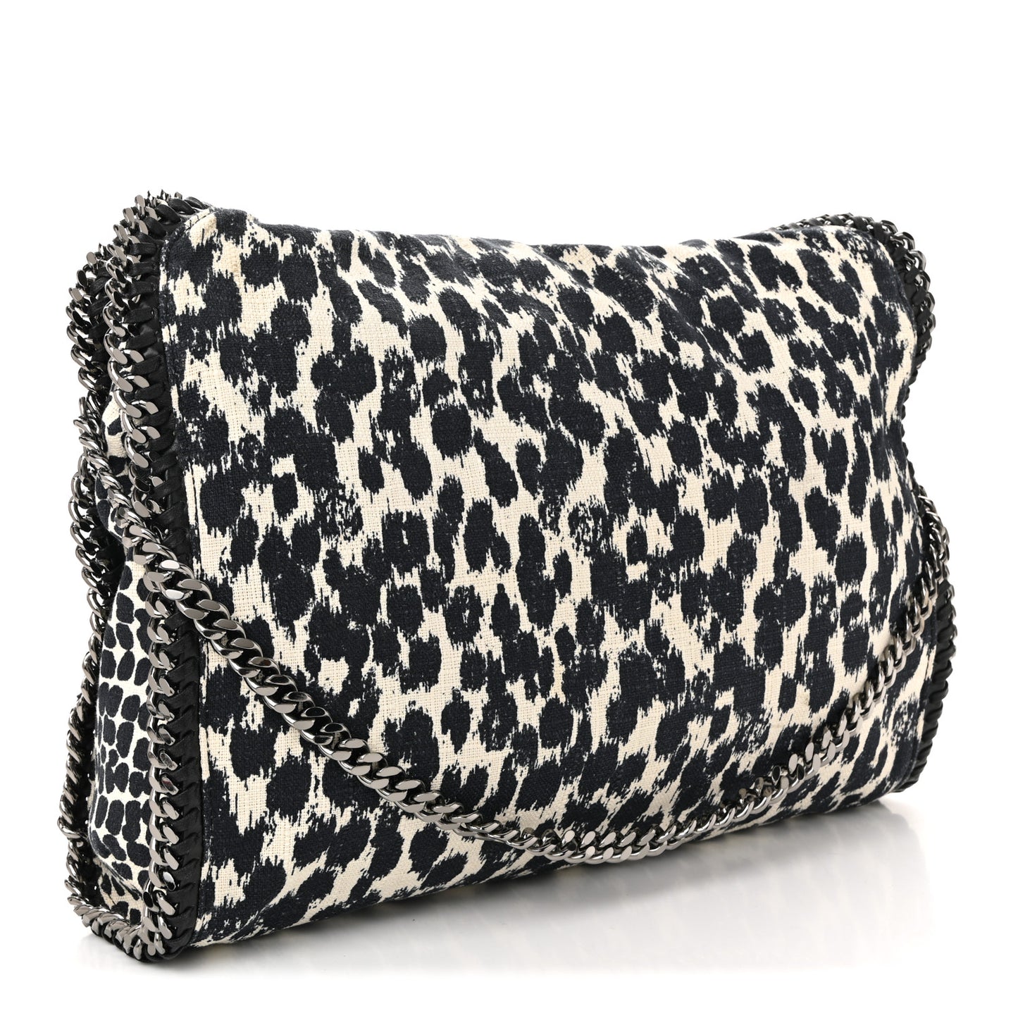 Linen Leopard Small Falabella Tote Black White