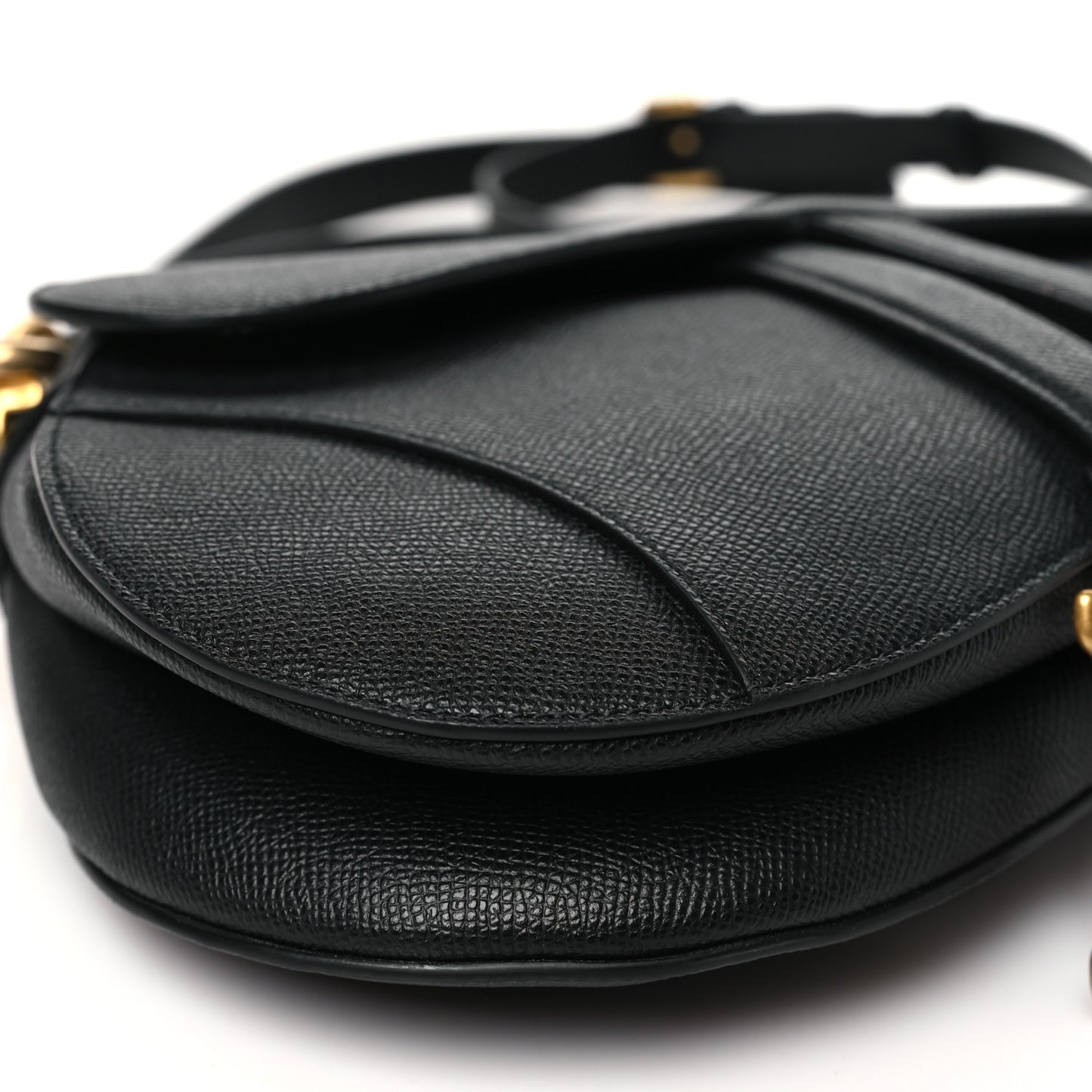 Grained Calfskin Saddle Bag With Strap Black