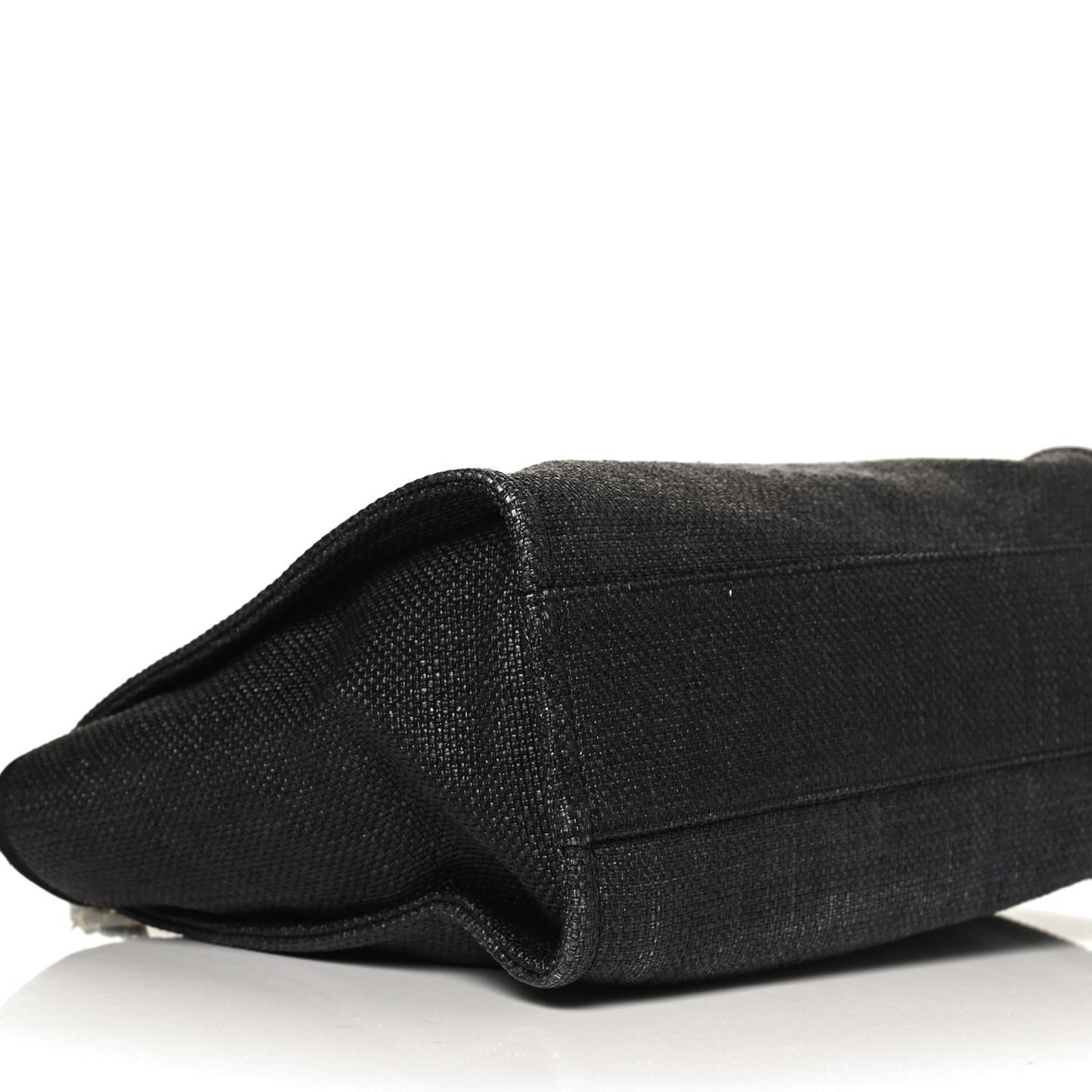 Woven Straw Raffia Small Deauville Tote Black
