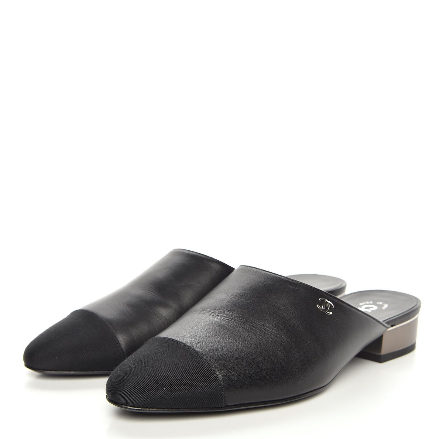 Lambskin Grosgrain Cap Toe Mules 36.5 Black