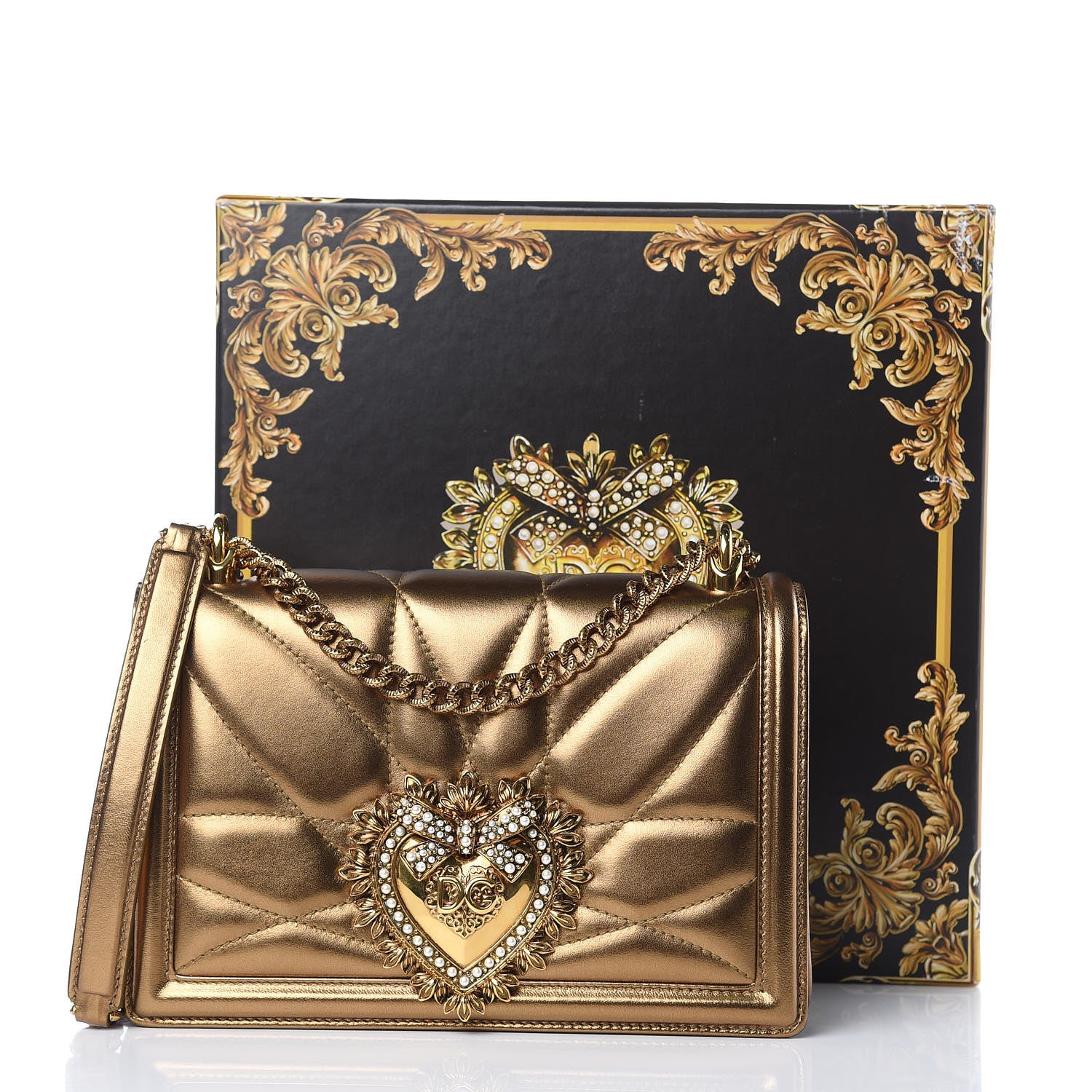 Dolce & Gabbana Metallic Calfskin Medium Devotion Crossbody Bag Gold 12 of 12