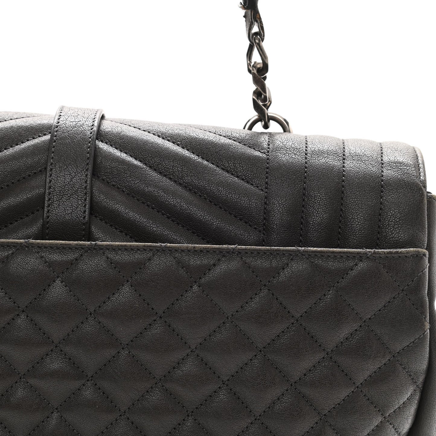 Sheepskin Tri-quilt Monogram Large College Satchel Black
