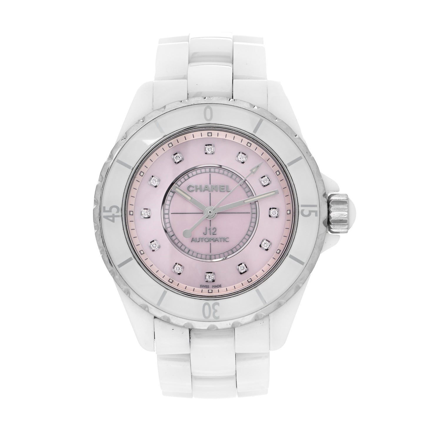 Stainless Steel Ceramic Diamond Pink Mother of Pearl 38mm J12 Automatic Watch White