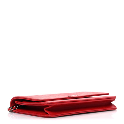 Chanel Lambskin Camellia Embossed Wallet on Chain WOC Red 4 of 12