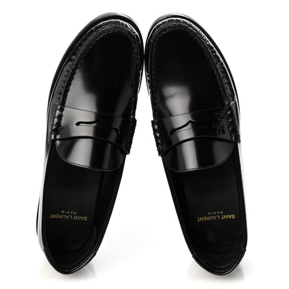 Saint Laurent Glazed Calfskin Le Loafer 15 Penny Slippers 38.5 Black 13 of 20