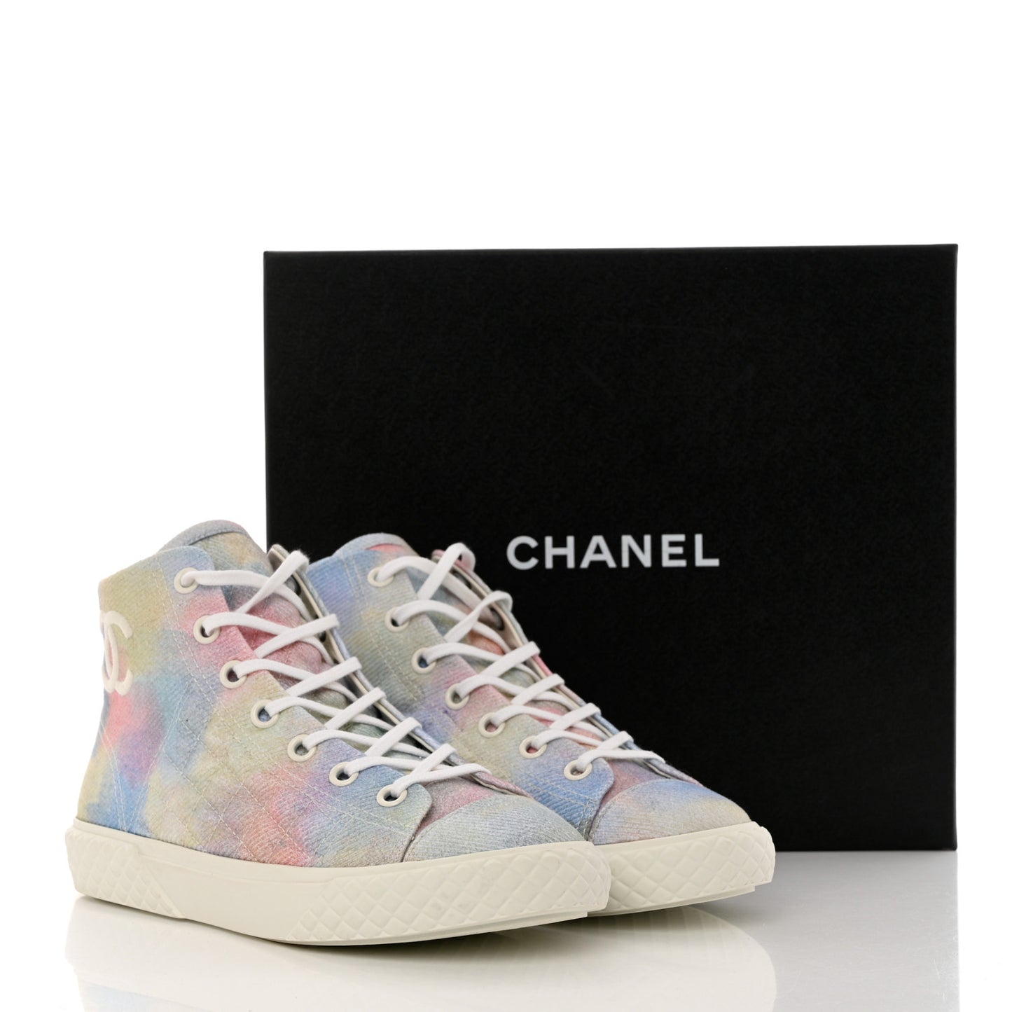 Printed Fabric High Top CC Sneakers 40 Green Pink Blue White